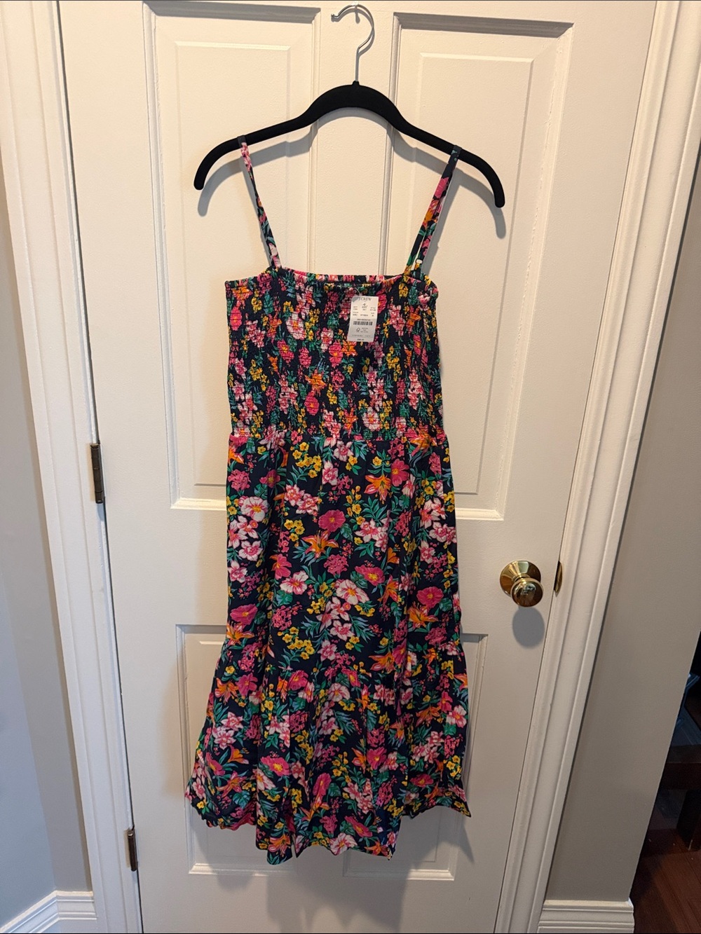 J. Crew  Navy Floral Sundress with Pink & Green Print